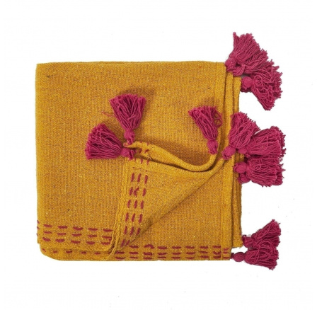 Přehoz Pompons 130x170 cm žlutý