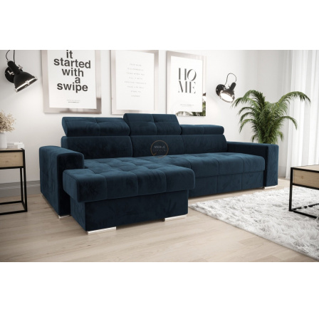 Rohová sedací souprava s funkcí spaní MARGO 160x250 - modrá , levá