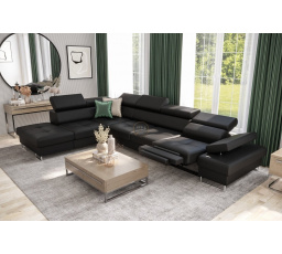 Rohová sedací souprava GALAXY , relax s funkcí spaní 225X350 cm - černá eko kůže, levá