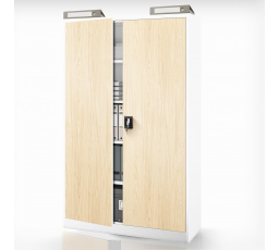 Kancelářská kovová skříň na dokumenty JAN II, Eco Design: bílá/dub sonoma