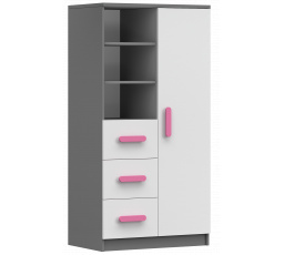 Regál 80 3S1D SMYK II - 05, Šedá/Bílá/Růžová