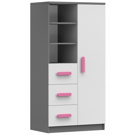 Regál 80 3S1D SMYK II - 05, Šedá/Bílá/Růžová
