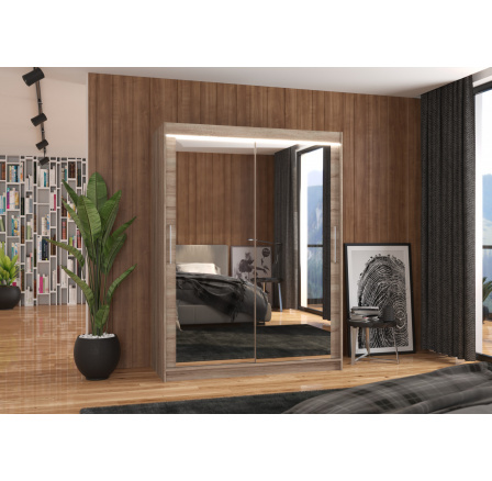 Posuvná skříň se zrcadlem a LED osvětlením PERMO 150 Truffle+Truffle