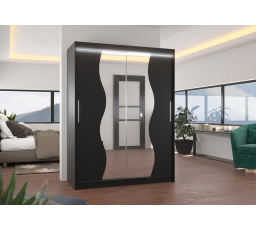 Posuvná skříň se zrcadlem a LED osvětlením RENZO 150 Černá+Černá