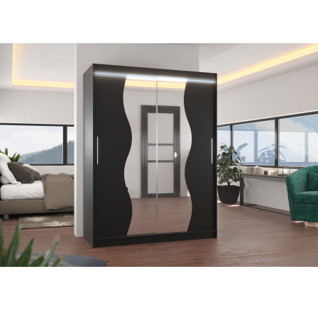 Posuvná skříň se zrcadlem a LED osvětlením RENZO 150 Černá+Černá