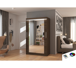 Posuvná skříň se zrcadlem a LED osvětlením TIBAGO 120 Choco+Choco