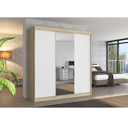 Posuvná skříň se zrcadlem SANTIAGO 200 Sonoma+White