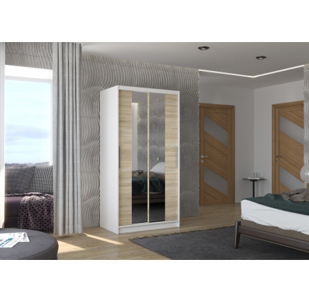 Posuvná skříň se zrcadlem DRAGONIS 100 Bílá+Sonoma