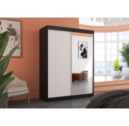 Posuvná skříň se zrcadlem JORDI 150 Černá+Bílá