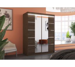 Posuvná skříň se zrcadlem a LED osvětlením NORDIC 150 Choco+Choco
