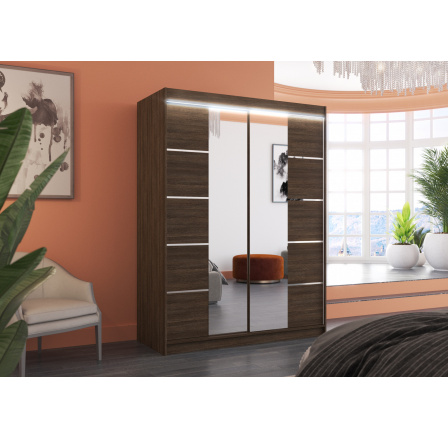 Posuvná skříň se zrcadlem a LED osvětlením NORDIC 150 Choco+Choco