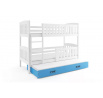 Dětská patrová postel KUBUS 3 s přistýlkou 90x200 cm, včetně matrací, Bílá/Modrá
