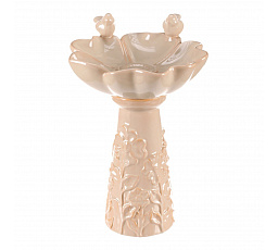 Krmítko/pítko - keramické, květ s ptáčky, stojaté, krémové