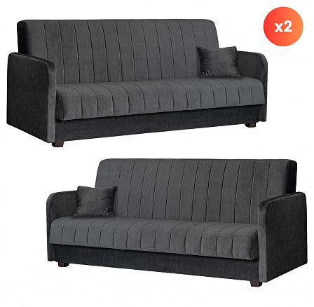 Sada 2x Rozkládací Pohovka PORTO Šedá Sada 2x Rozkládací Pohovka PORTO Šedá