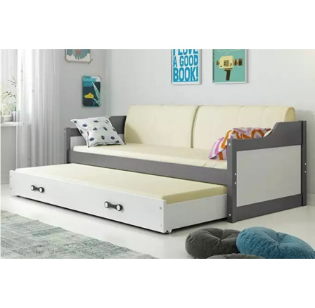 Dvojpostel David Grafit, doplňky bílé, zásuvka bílá 90 X 200