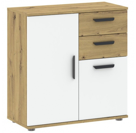 Komoda BASIC TWO 2D2S, Dub Artisan/Bílá