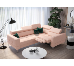 Rohová sedací souprava TOSCANIA , relax s funkcí spaní 185x250 přírodní kůže - růžová, pravá