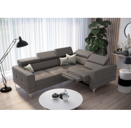 Rohová sedací souprava TOSCANIA , relax s funkcí spaní 185x250 přírodní kůže - šedá , pravá