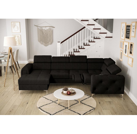 Rohová sedací souprava ORION MAX III , relax s funkcí spaní 165x320x190 cm - černá , pravá