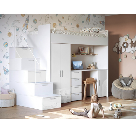 Patrová postel PARADISE 4S, Bílá Lesk Patrová postel PARADISE 4S, Bílá Lesk