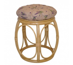 Ratanová taburetka široká medová s polstrem motiv levandule