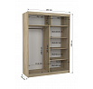 Posuvná skříň s lacobelem a LED osvětlením MARTINEZ 150 Bílá+Černý Lacobel