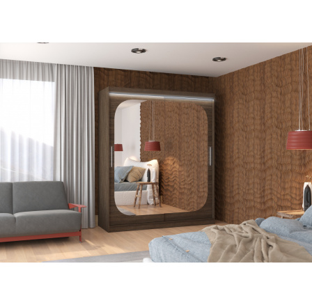 Posuvná skříň se zrcadlem a LED osvětlením ARIZONA 180 Choco+Choco