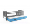 Dětská postel KUBUS s přistýlkou 90x200 cm, bez matrace, Grafit/Modrá