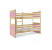 Dětská patrová postel RICO 90x200 cm, včetně matrací, Přírodní/Růžová