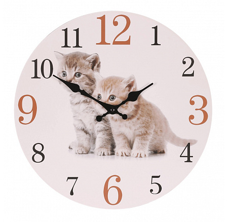 Hodiny nástěnné - pr. 34 cm, MDF, zvídavá koťata