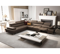 Rohová Kožená sedací souprava s funkcí spaní a relaxace GALAXY MAX 350x280 cm - hnědá , levá