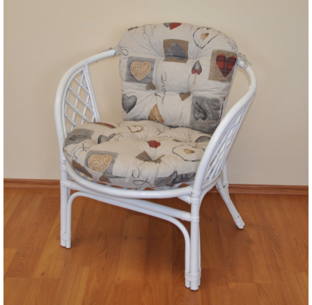 Ratanové křeslo Bahama bílé polstr motiv srdce LOVE Ratanové křeslo Bahama bílé polstr motiv srdce LOVE