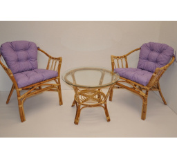 Ratanová sedací souprava Subaliu - polstry fialový melír