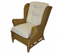 Ratanové křeslo ušák medové polstr bílý FL