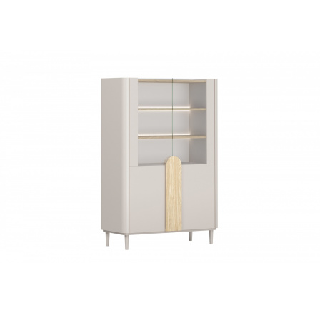 AMILIO VITRÍNA 100 2D - kašmír / olejovaný dub / úchyty světlý dub / nohy kašmír