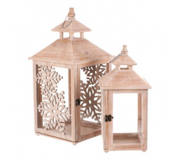 Lucerna dřevěná - vzor sněh. vloček, cena za sadu 2 ks