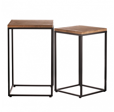 Stojan na květiny - kov, dřevěná deska, cena za sadu 2 ks