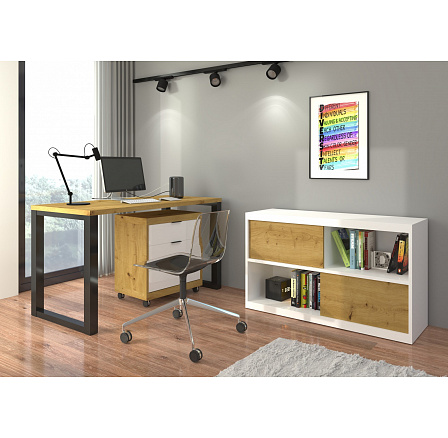 Psací stůl s kontejnerem MARO I Artisan+Černá+Bílá