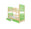 Dvoulůžková patrová postel s matracemi OSUNA Pine+Green