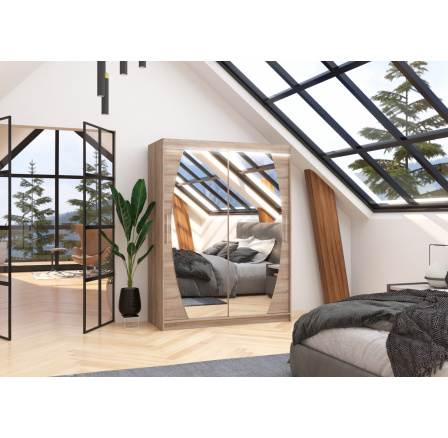 Posuvná skříň se zrcadlem a LED osvětlením ALEN 150 Truffle+Truffle