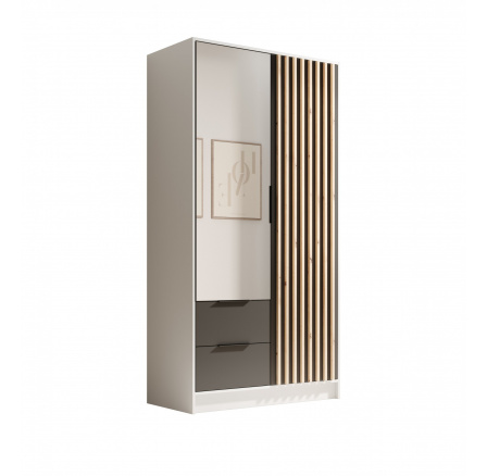 Šatní skříň Neri 100 s dveřmi a zrcadly Bílá+Černá