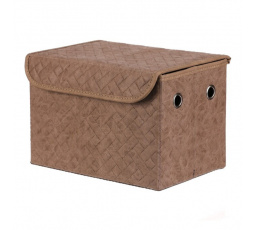 Koš regálový - látkový s víkem, hnědá barva