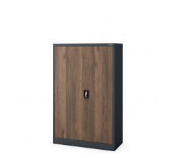 Kancelářská kovová skříň KEVIN, 900 x 1400 x 400 mm, Eco Design: antracitová/ořech