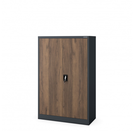 Kancelářská kovová skříň KEVIN, 900 x 1400 x 400 mm, Eco Design: antracitová/ořech