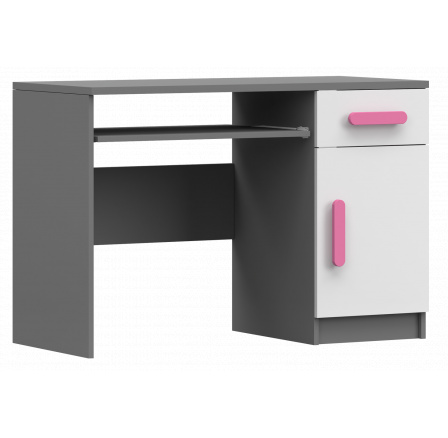 Psací stůl SMYK II - 08, Šedá/Bílá/Růžová