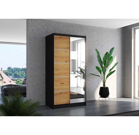 Posuvná skříň se zrcadlem ORLANDO 100 Černá+Artisan