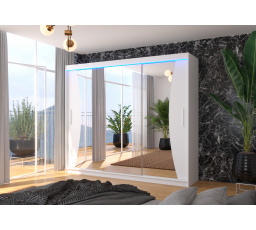 Posuvná skříň se zrcadlem a LED osvětlením DIEGO 250 Bílá+Bílá