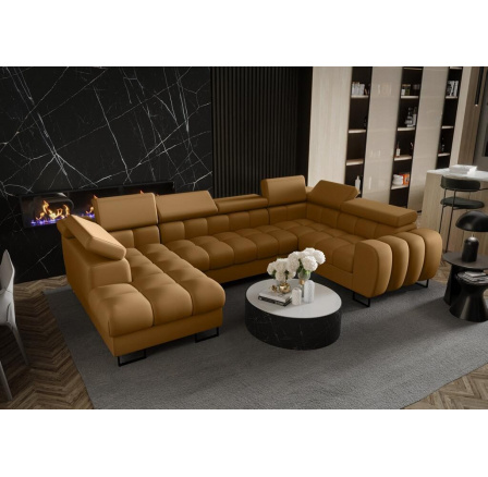 Rohová sedací souprava ASPEN MAX II 195x350x170 cm přírodní kůže - pravá, Kůže hořčicový mat