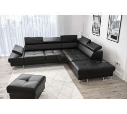 Rohová sedací souprava GALAXY s funkcí spaní 225x280 černá přírodní kůže LE MANS AKCE - Pravá strana