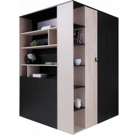 Šatní skříň PLANET- PL1 L/P, černá+dub+béžová Šatní skříň PLANET- PL1 L/P, černá+dub+béžová